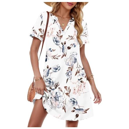 MOLERANI vestiti estivi da donna taglia, scollo a v, maniche corte, stampa floreale, abito casual estivo con tasche fiori bianco l