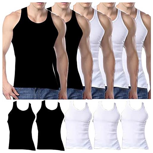 LOLPIP canottiere e t - camicie da uomo multi - confezione biancheria intima in cotone basic solid color underwear, 3 pezzi bianchi, 2 nere, 4xl