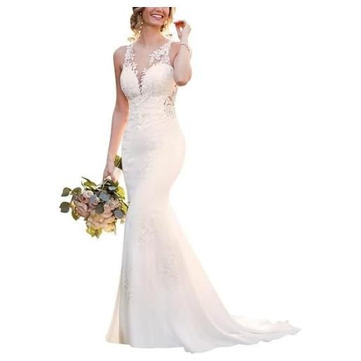 TAIGUHUI abito da sposa sirena pizzo ufficio del registro civile plain backless, bianco, 46