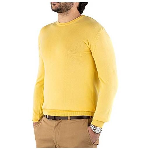Cashmere Zone - maglione uomo girocollo in puro cotone egiziano artigianalità italiana e confort a manica lunga (xxl, giallo)