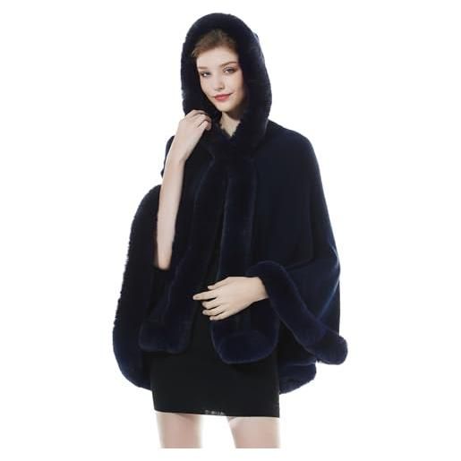 BEAUTELICATE poncho mantella di pelliccia sintetica donna invernale stola scialle con cappuccio lavorata a maglia cardigan per cerimonia festa matrimonio