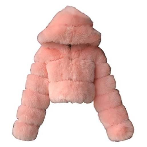 TDEOK cappotto invernale da donna, elegante, caldo, giacca invernale nera, corta, giacca in pelliccia sintetica, giacca corta in pelliccia sintetica