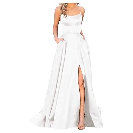 HAHAEMMA abito lungo da donna elegante con tasche in raso linea ad a abito da sera sexy con allacciatura al collo spaghetti abito da sposa abito da principessa abito da damigella d'onore