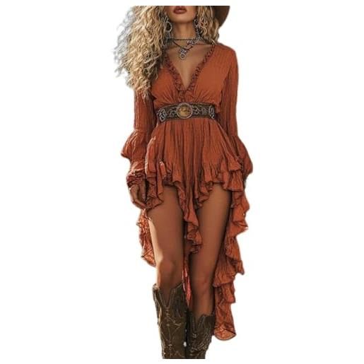 ORANDESIGNE vestiti boho da donna abito lungo da cowboy cowgirl western estivo hippie senza cintura