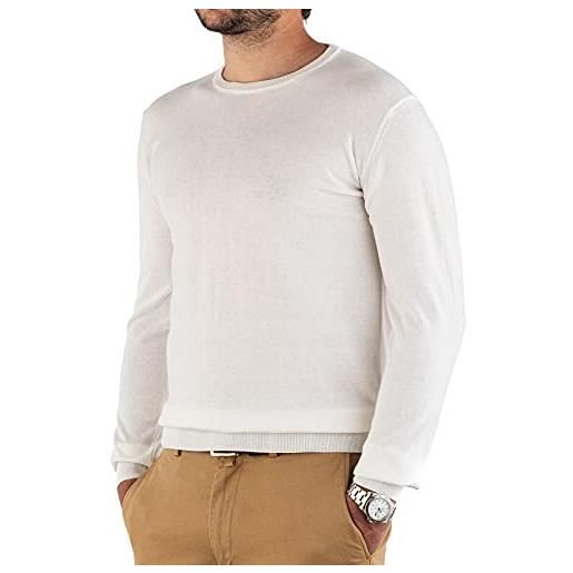 Cashmere Zone-maglione uomo girocollo in puro cotone egiziano artigianalità italiana e confort a manica lunga (xl, crema)