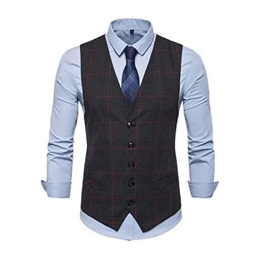 BGT primavera ed estate monopetto uomo casual scollo a v gilet, gilet completo, gilet retrò da uomo (grigio 2, s)