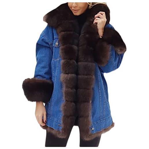 Onsoyours giacca di jeans caldo invernale antivento cappotto con cappuccio rimovibile in pelliccia parka slim fit casual lunga