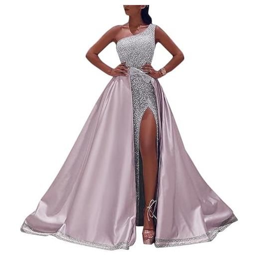 Onsoyours vestiti da cocktail donna senza spalle pizzo abito sera cerimonia elegante vestito con spacco c rosa xs