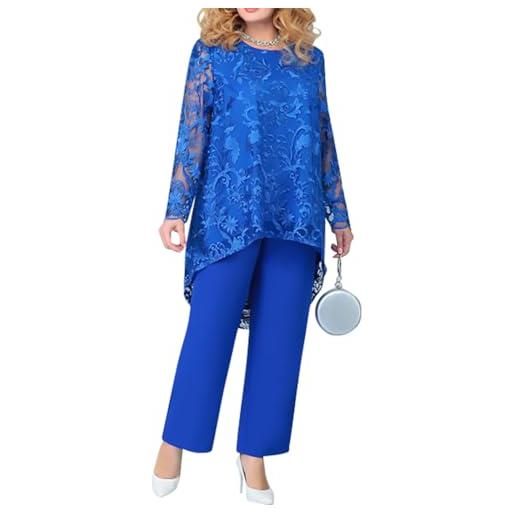 shownicer completo donna elegante tailleur in chiffon 2 pezzi set completi di pantaloni da cerimonia due pezzi set taglia grande abbigliamento per business e matrimoni a blu 4xl
