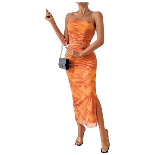 Sukiglam vestito donna sexy senza spalline abito lungo elegante senza maniche stampa floreale maxi abiti con spacco estivi vestiti da cerimonia aderente tubino per sera cocktail nozze festa discoteca