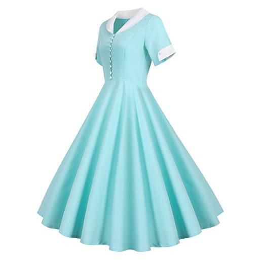 Vagbalena abiti da donna vintage anni '50 a manica corta con scollo a v abiti a manica lunga abiti da donna estivi eleganti da ballo abiti da cocktail vintage (luce blu, m)