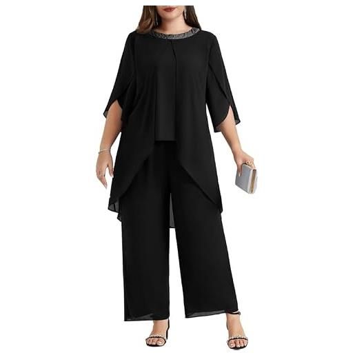 Hanna Nikole plus size madre della sposa abito pantalone in chiffon per ospite di matrimonio 2 pezzi vestito festival elegante paillettes girocollo e vita alta cotail da sera set formale