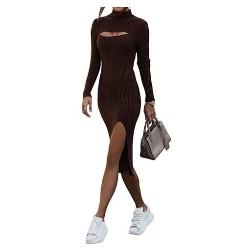 Onsoyours vestito casual donna invernale in maglione abito con spacco vita alta elegante in collo alto cut out abito in maglia midi di moda a costine