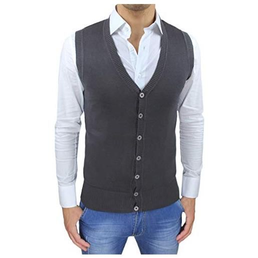 Evoga gilet smanicato uomo slim fit casual elegante corpetto maglia cardigan (xl, grigio scuro)