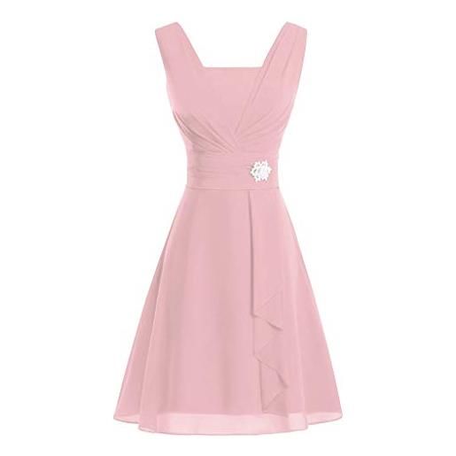 LLUO abito da donna, sexy, elegante, sexy, da cocktail, da sera, da sera, in chiffon, elegante, da damigella d'onore, estivo, per matrimonio, taglia grande, colore: rosa. , s