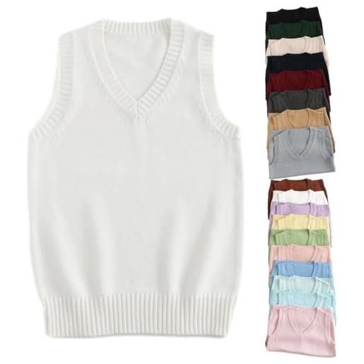 GAGFDA gilet in maglia ultra morbido da donna con scollo a v, gilet in maglia da donna autunno inverno casual in cotone senza maniche, maglioni a tinta unita a pullover, top da donna senza maniche, bianco