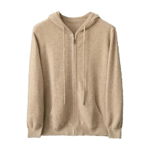 Generic maglione da uomo in cashmere con cappuccio e cerniera, lavorato a maglia, caldo, casual, cachi, xl