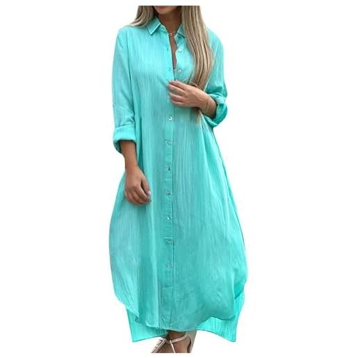 BOFETA donne abiti midi in garza tinta unita con abbottonatura abito chemisier casual estivo in cotone e lino azzurro xl