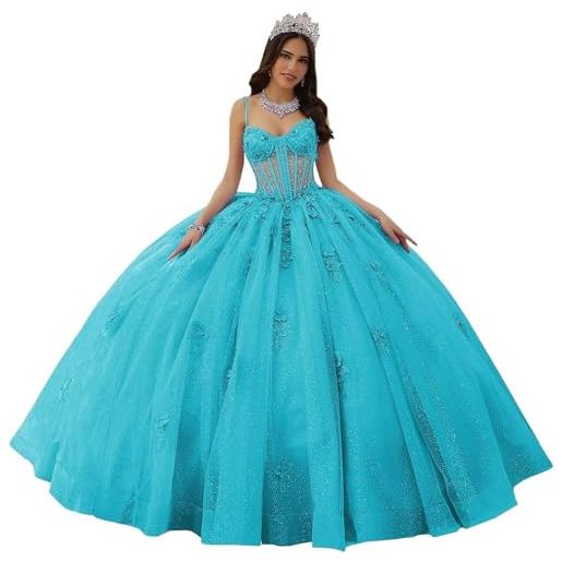 Fuomomo abiti stile quinceanera con spalline sottili abiti stile quinceanera con scollo a cuore applicazioni in pizzo abiti scintillanti in tulle per adolescent mt041
