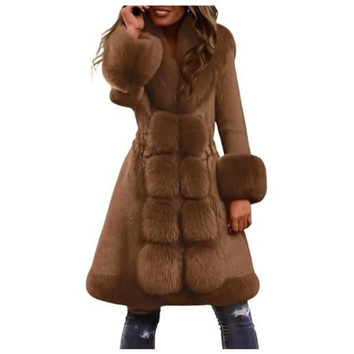 Generico cappotto donna in pelliccia sintetica lunga giubbotto aperta sul davanti pellicce ecologiche morbida pellicciotto curvy giacca elegante invernale cappotti da donna cachi 5xl