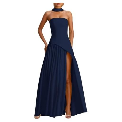 WWricotta abito casual da donna, elegante, senza spalline, midi, per matrimoni, feste, cocktail, serate, occasioni formali, primavera estate, colore