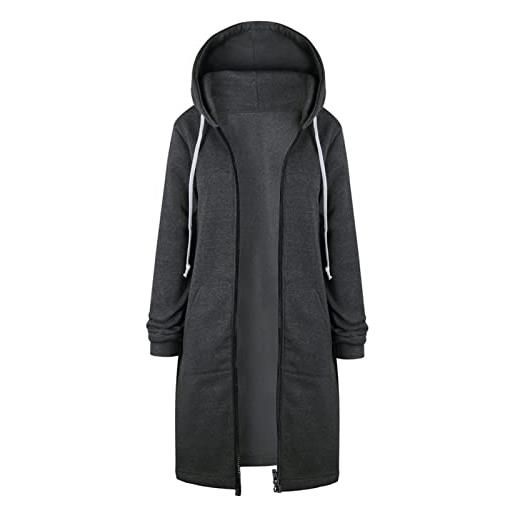 AMDOLE felpa da donna con cappuccio e zip intera, giacca lunga in pile uk da donna autunno inverno cappotti alla moda oversize felpe con cappuccio foderate in pelliccia sintetica capispalla cardigan