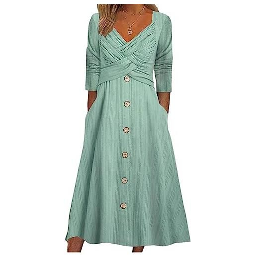 shownicer vestito donna abito lungo manica lunga vestiti midi elegante casual vintage boho abito tinta unita vita alta abiti con tasche primavera e autunno a verde l