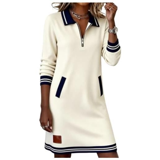 shownicer vestito donna invernale felpa lunga con tasche abito in felpa manica lunga vestiti casual abiti autunnale invernale a beige m