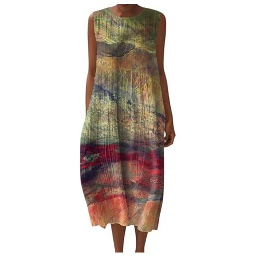 Mfhmom vestito donna casual pieghe abito estivo lino senza maniche boho chic fantasie astratte righe colorate primavera estate traspirabilità freschezza fluidi leggeri trendy abita