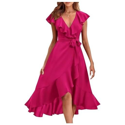 shownicer vestiti donna elegante vestiti con spacco estivi vestito al ginocchio scollo a v manica corta abito casual vestiti da sera cerimonia cocktail a rosa3 xxl