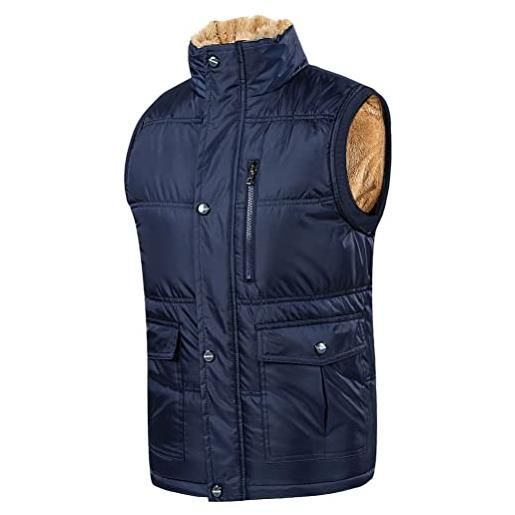 Oanviso gilet in senza maniche da uomo casual tinta unita capispalla fodera di peluche ispessimento antivento veste caldo collo alto gilet giacca multi-tasca cardigan softshell vest b blu xxl