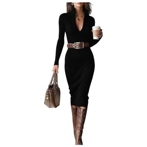 Generic abito da donna slim fit a metà collo alto con scollo a v casual abiti in maglia basic aderente a maniche lunghe abito midi autunno moda maglione abito