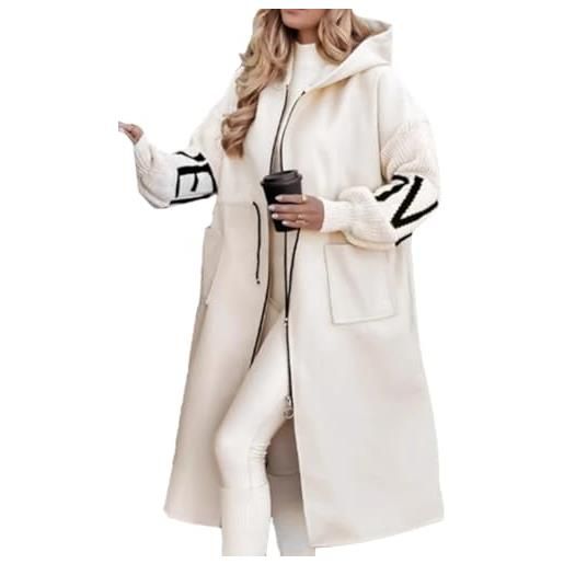 shownicer cappotto lungo donna elegante manica in maglia cappotto lungo autunno e invernale cappottino con cappuccio caldo giacca jacket cardigan con tasche