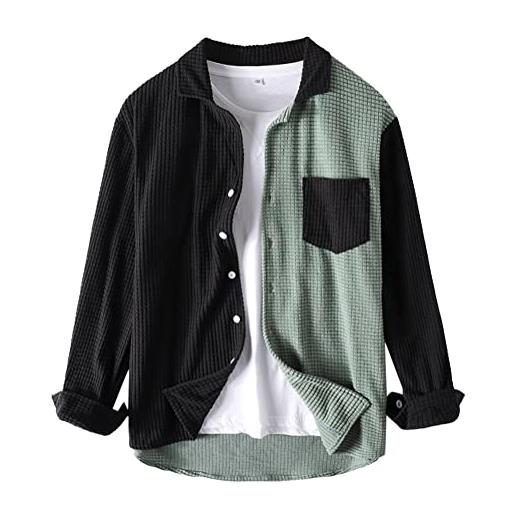 Oanviso camicia uomo giacca da uomo velluto a coste camicia con risvolto manica lunga casual camicia con pulsanti primavera splicing moda autunno colori contrastanti giacca leggera c verde m