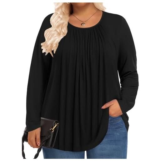 PEVRL camicette da donna a maniche lunghe per taglie forti, tuniche autunnali, camicette da indossare con leggings, nero, 5xl