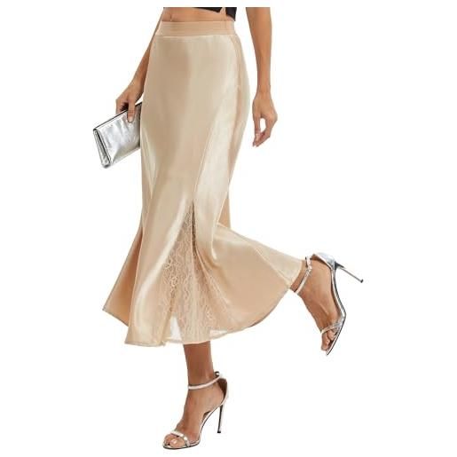 DGSHIRLDJO gonna in raso da donna, elegante gonna midi a trapezio, gonna lunga in seta a vita alta per matrimoni, feste, affari (it, testo, m, regular, regular, champagne)