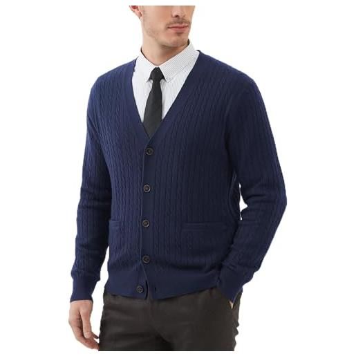 Kallspin maglione da uomo in misto lana con maglia a cavi e scollo a v(blu navy, l)