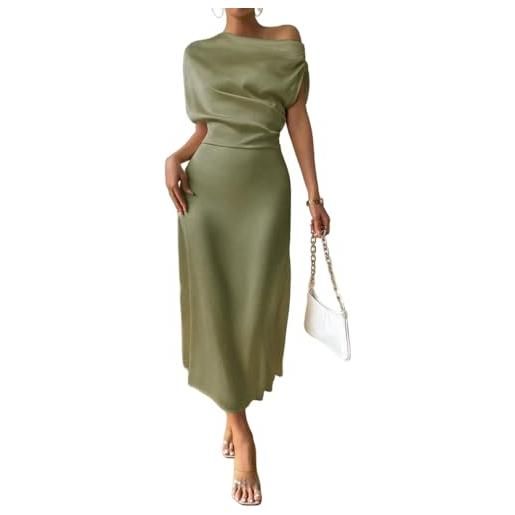 LIUYUYOUGO abiti eleganti donna abiti da ballo monospalla in raso per donna eleganti midi con maniche a pipistrello asimmetrici e arricciati con giunture abito estivo a trapezio da sera