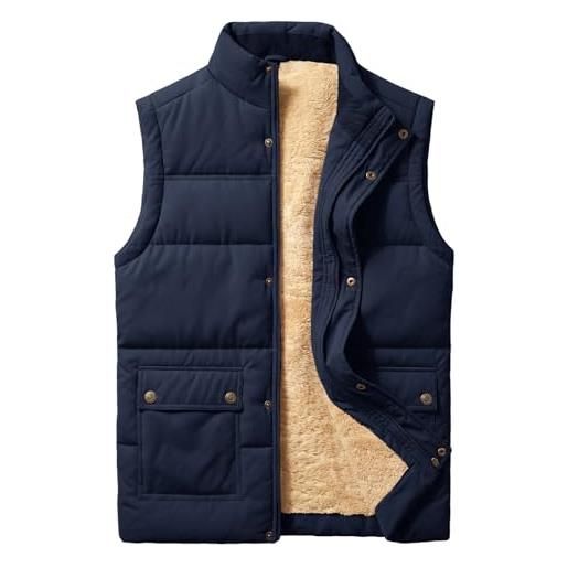 Xnova gilet in pile da uomo casual caldo giacca senza maniche antivento colletto rialzato giubbotto smanicato termico cappotto imbottito (blu, m)