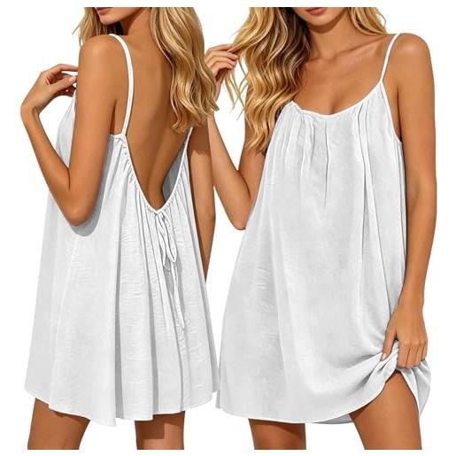 Generico vestito lungo da spiaggia donna realizzato in lino traspirante con taglio ampio sotto il ginocchio per vacanze estive gite all aperto e incontri casual