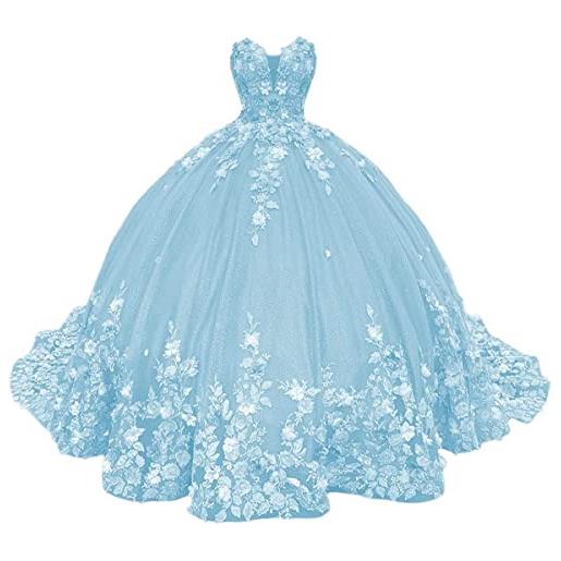 Fuomomo abito da bar mitzvah dolce a cuore abito da ballo da donna con scollo a v abito da ballo in tulle soffice senza spalline da donna
