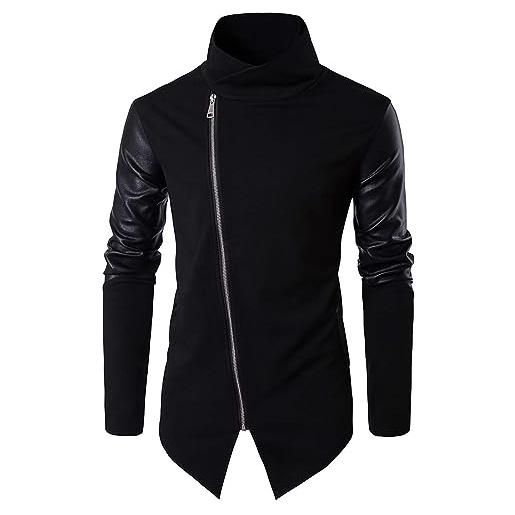 Generic cappotti e giacche da uomo invernali, casual, asimmetrici, felpa patchwork con zip intera, colletto alto, caldo, spesso, orlo irregolare, giacca maglione giacca taglie forti, nero , xxl