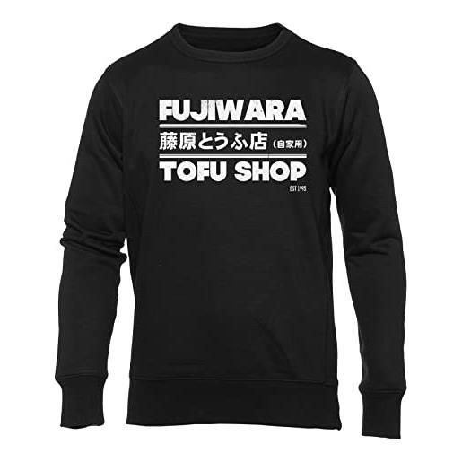Hopestly initial d - fujiwara tofu shop tee maglione unisex uomo donna nero girocollo manica lunga felpa jumper men's women's black