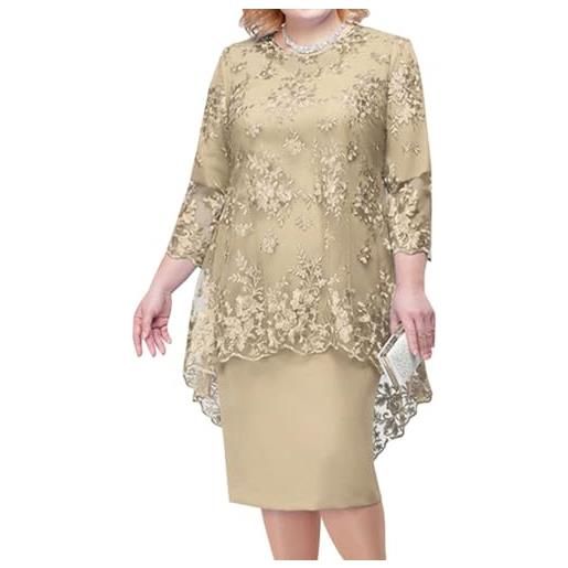 shownicer vestito due pezzi donna elegante ricami pizzo vestiti manica 3/4 taglie forti vestito da sera cerimonia cocktail abiti al ginocchio a giallo xl