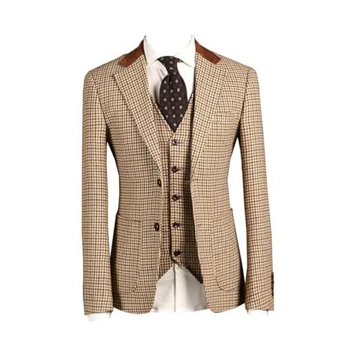 Lacoac uomo abito pied-de-poule 3 pezzi due bottoni affari smoking matrimonio cena giacca pantaloni gilet