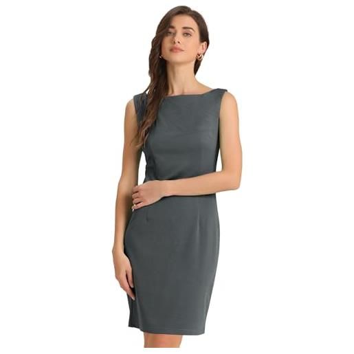 Allegra K abito a tubino da donna per natale, ufficio, insegnante, senza maniche, scollo a barchetta, abiti professionali da lavoro, grigio, s