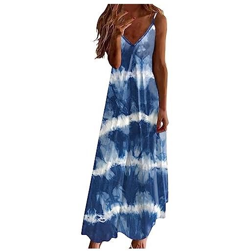 Cocila abito floreale donna cerimonia vestiti donna estivi stile impero vestito prendisole donna cotone vestito lungo donna a fiori vestito elegante donna morbido (dark blue, xl)