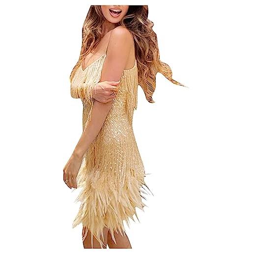 Generico abito lungo elegante donna curvy con paillettes e frange - vestito da sera, cocktail, cerimonia, discoteca - sexy moda estiva 2024
