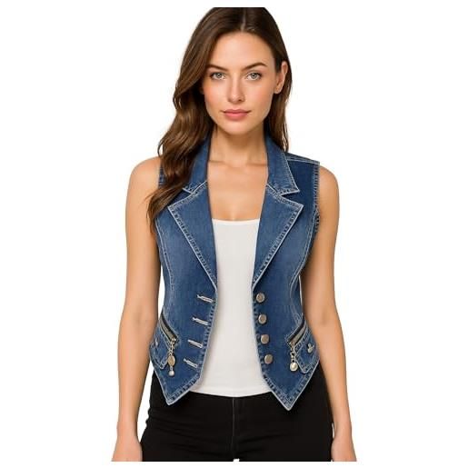 Lazutom, gilet in denim da donna senza maniche, smanicato jeans cropped, blu, 46