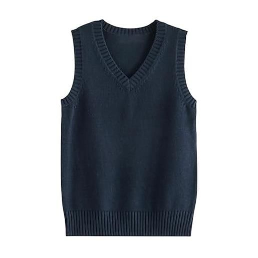 LIUYUYOUGO maglione gilet gilet da donna classico con scollo a v uniforme in maglia pullover solido maglioni senza maniche canotta in maglia casual gilet in cotone lavorato a maglia blu navy s